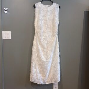 H&M White Sheath Midi Dress Sleeveless Crew Neck